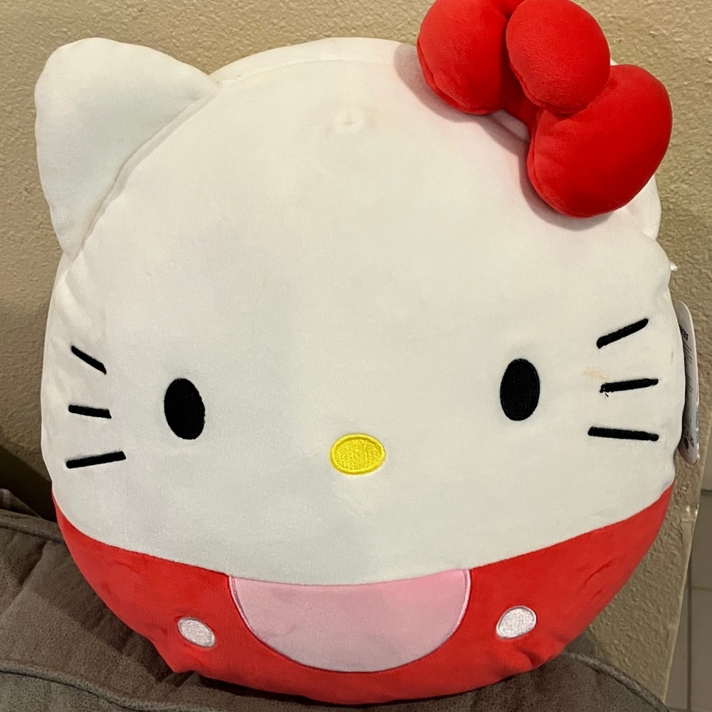 Sanrio Hello Kitty Plush Face Pillow in White and Red with Pink Accent